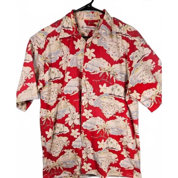 Pierre Cardin Vintage Men's Tropical Hawaiian Shirt - Red Floral Print - Size L - Picture 1 of 6